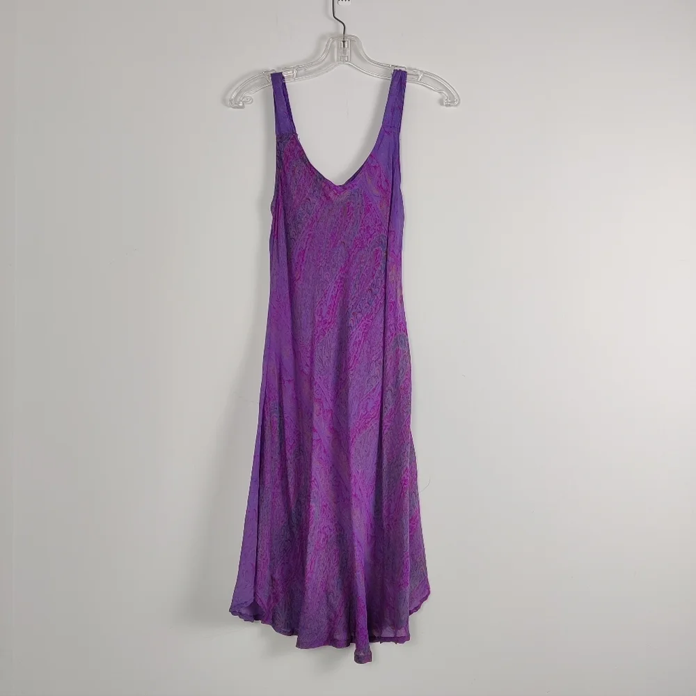 Alchemy Fashions Women's 100% Silk Slip Dress Size Medium Purple Floral - Picture 1 of 9